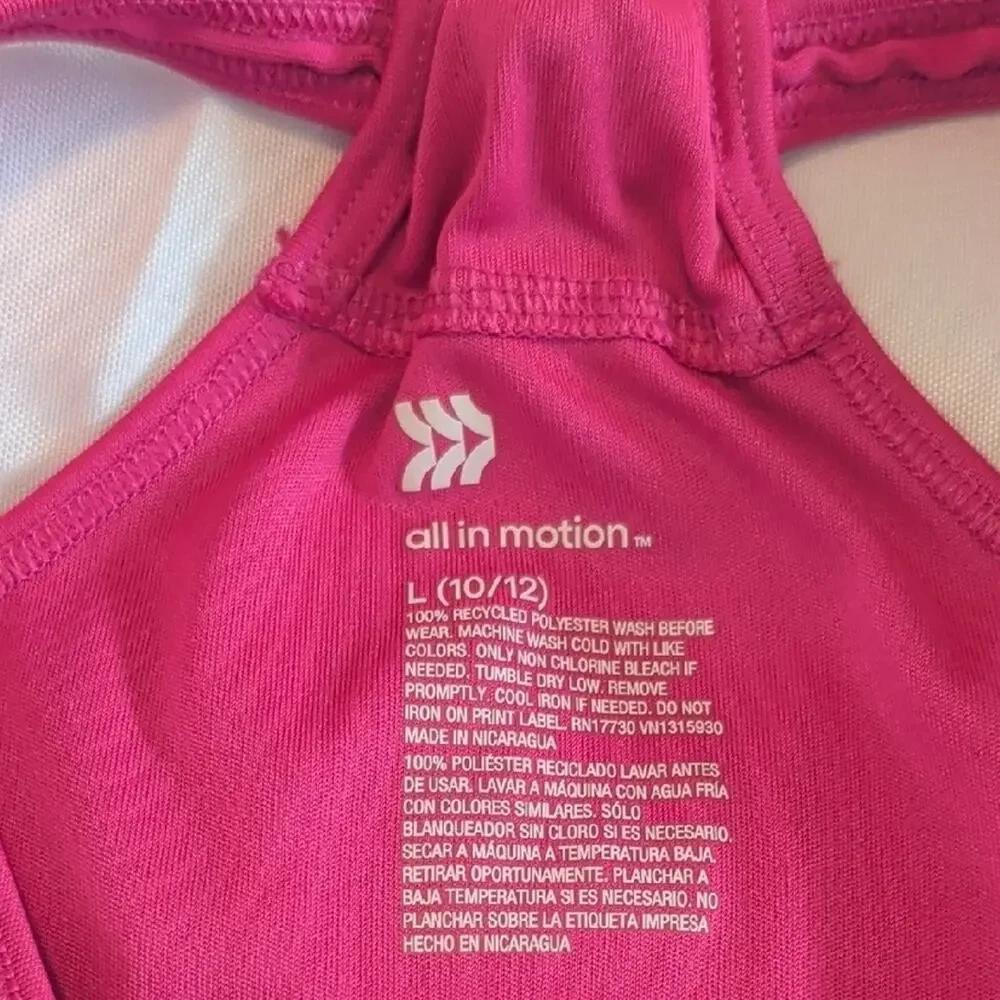 All In Motion Girls Pink Twist Back Athletic Tank Top L 10/12 Dance Cheer